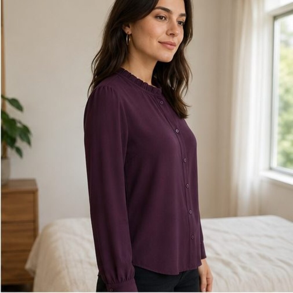 Plum Ruffle Collar Blouse - Picture 3 of 6
